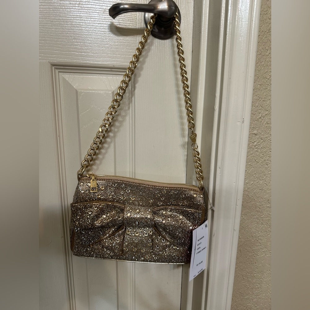 Betsey Johnson "Little Glow Peep" Gold Rhinestone Shoulder Bag with bow